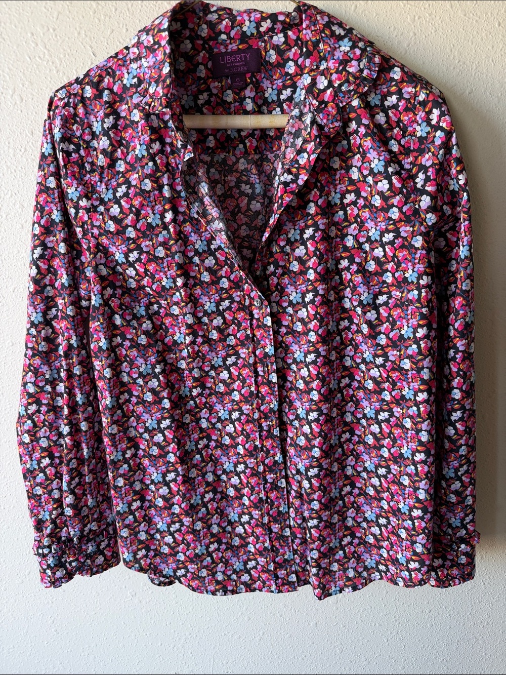 liberty Floral Button-Front Blouse in Burgundy, Pink, and Light Blue